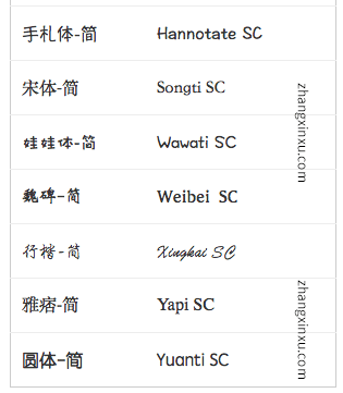 OS X常见内置中文字体 x2